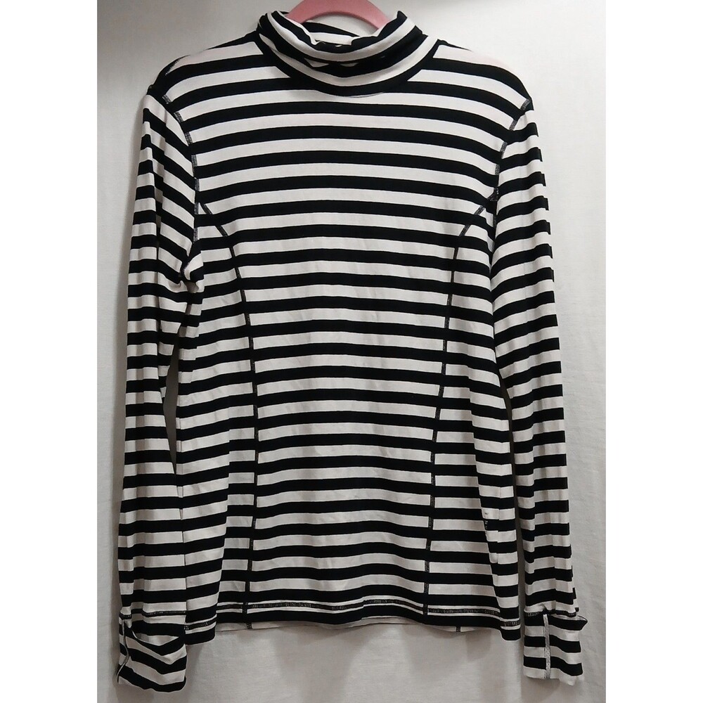 Calvin Klein Performance Quick Dry L/S Black White Striped Turtleneck Large EUC